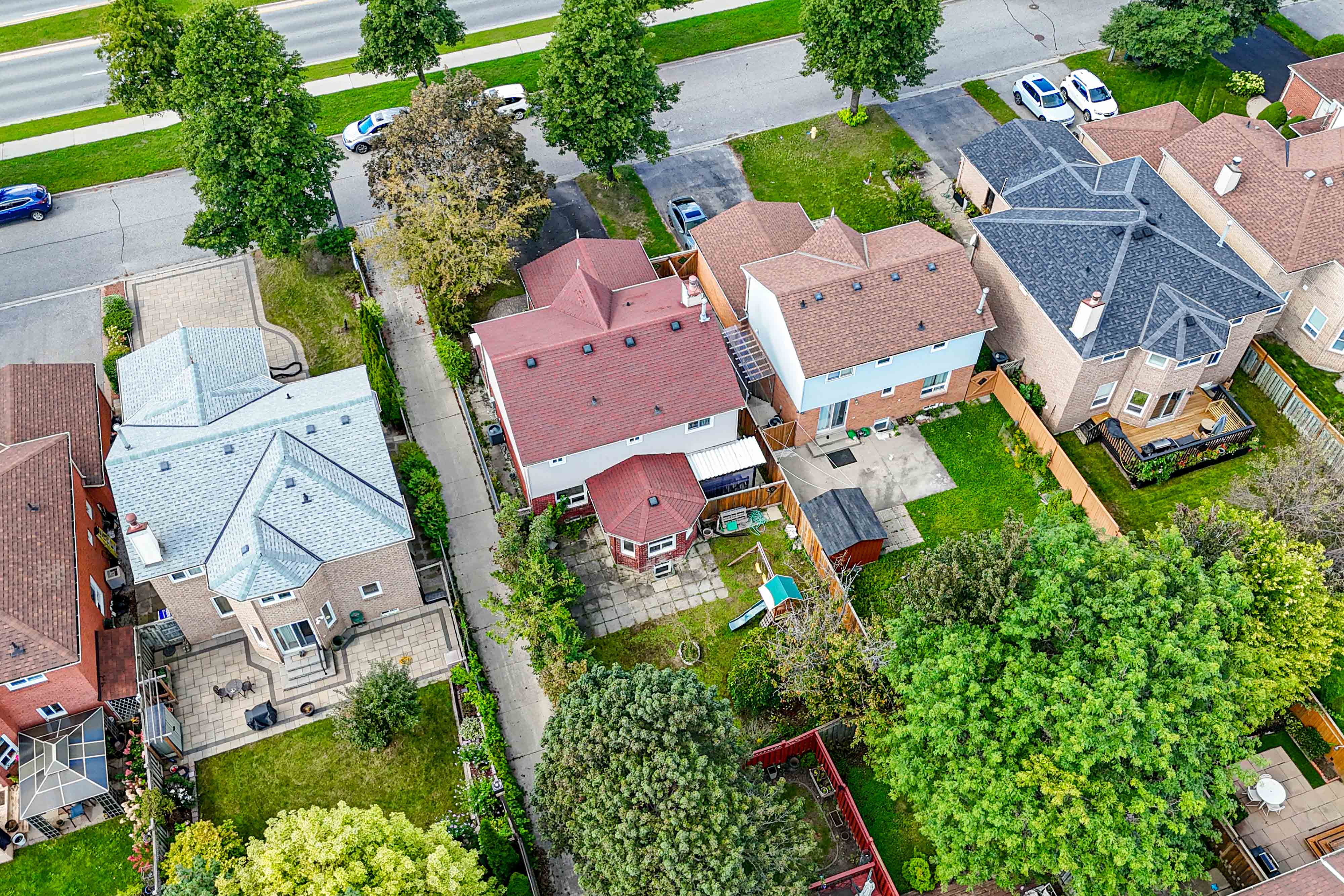 Aerial view of neighborhood street