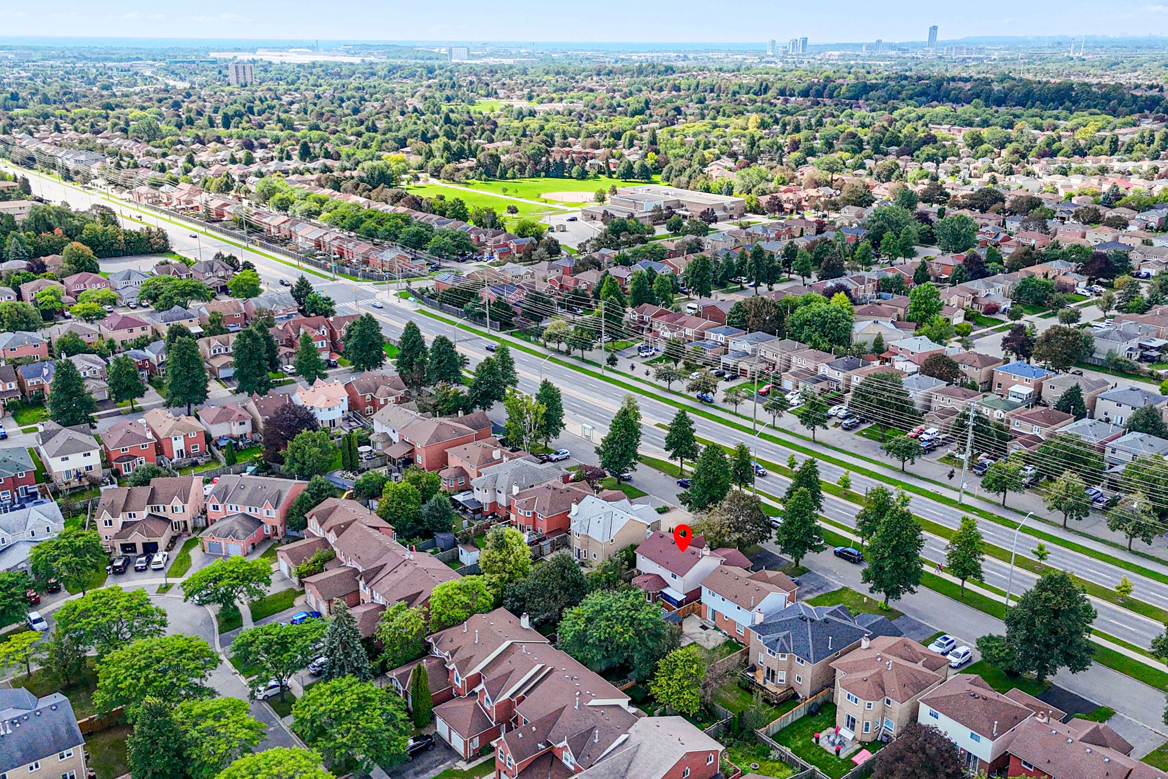 Wide aerial overview with pin location